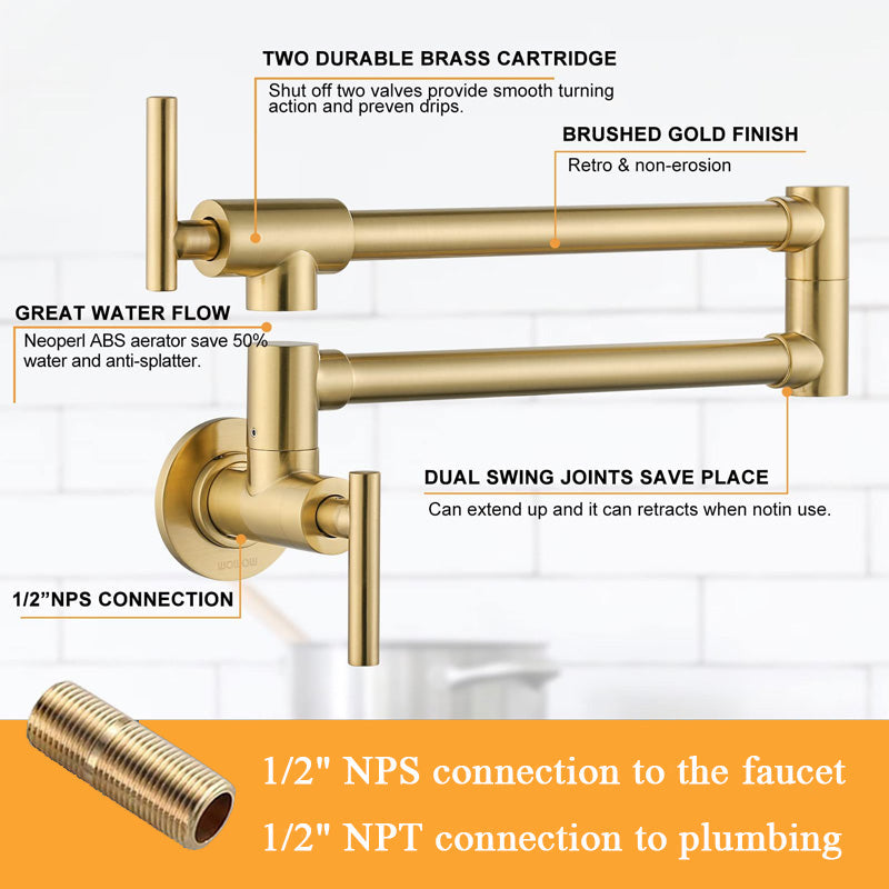 BowLift | Gold Single Cold Kitchen Stove Double Switch Folding Faucet Wall Mounted Swing Faucet