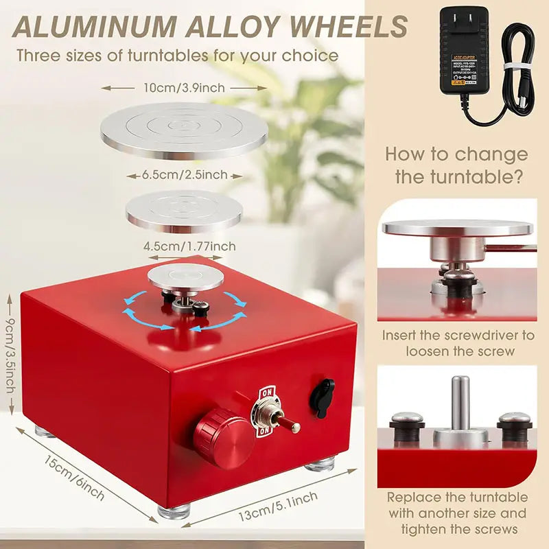 BowLift | Mini 30W Ceramic Wheel Adjustable Speed Clay Machines Electric Sculpting Kits With 3 Turntables Trays