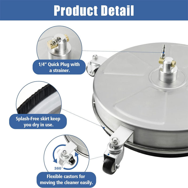 BowLift | 18" Pressure Washer Surface Cleaner with 4 Wheels,1/4" Quick Plug 2 Extension Wand Attachments