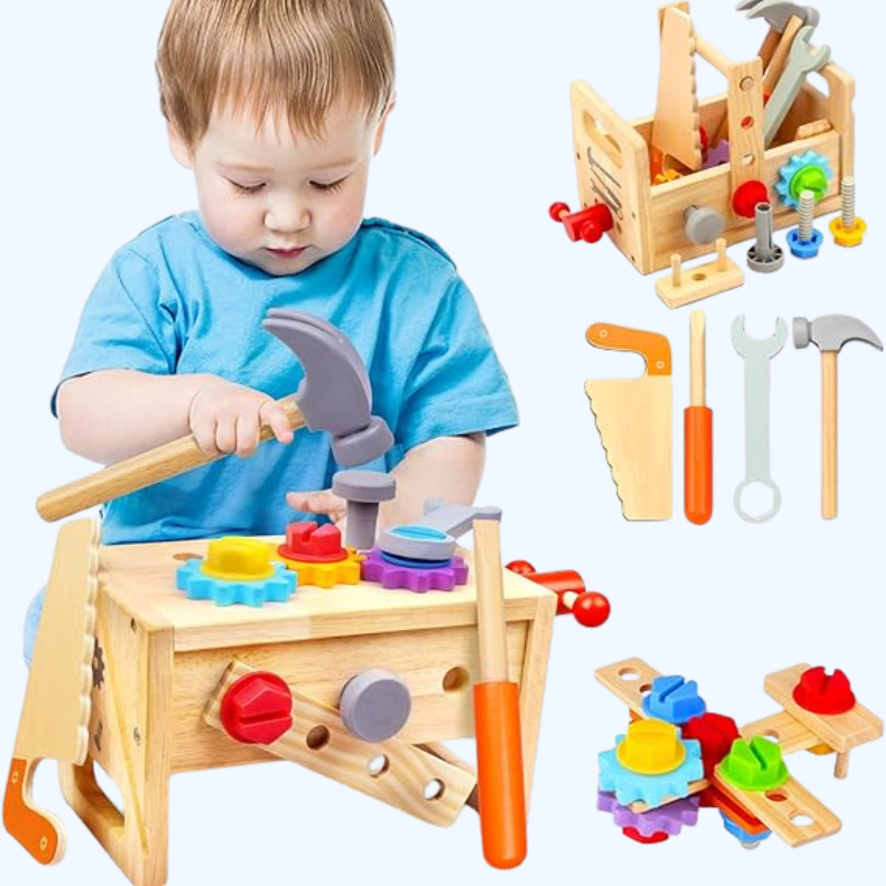 BowLift | 29-Piece Wooden Tool Box Set | Montessori STEM Educational Construction Toy for Kids Aged 2 to 6