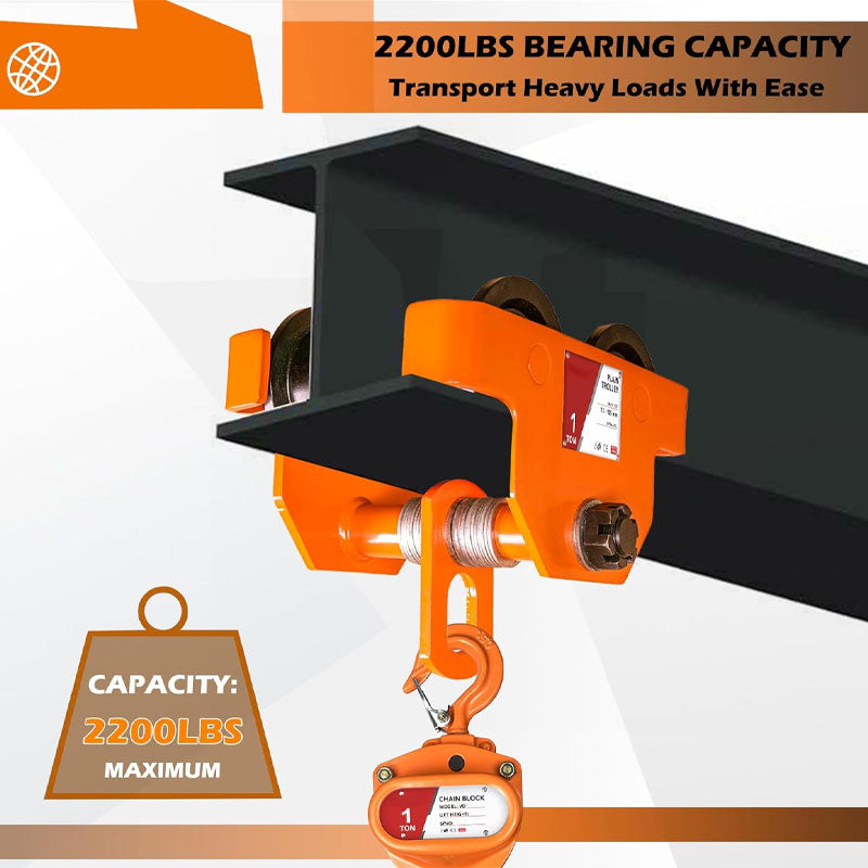 BowLift | 1T/2200LBS Double Wheel Beam Trolley, Manual Hand Push Trolley Lifter With Double Track Rollers, Heavy Duty Alloy Steel Garage Lifter For Straight And Bent I-Beams