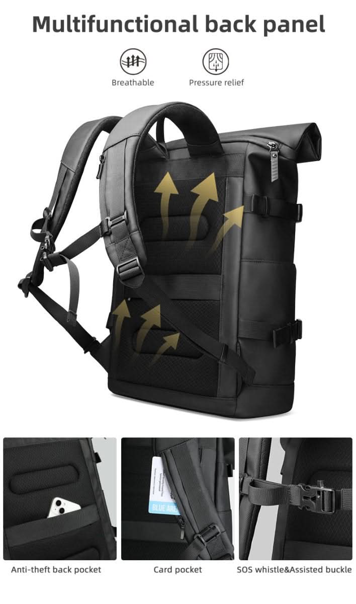 BowLift | Expandable outdoor backpack with laptop compartment, rolltop & theft protection