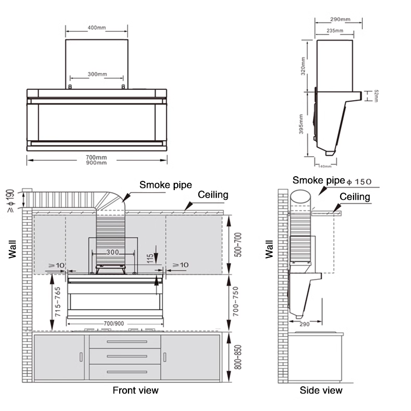 BowLift | Large Long Light 90cm Range Hood Home Kitchen Large Suction New Oil Suction Machine Free Of Disassembly And Washing Top Side Double Suction Range Hood