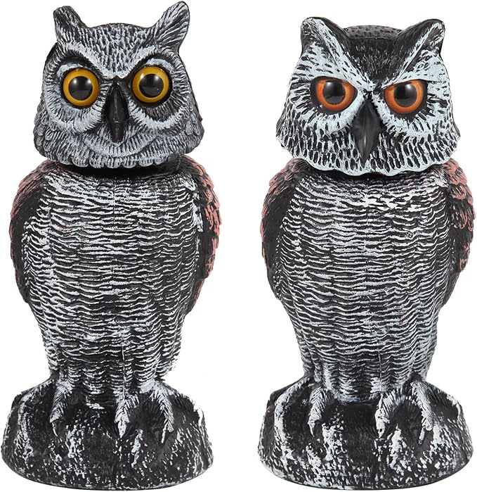 BowLift | EcoOwl Garden Scarecrow – 2 Pieces Realistic Owls with Wind-Driven Spinning Head