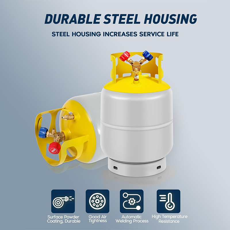 BowLift | Recovery Cylinder Recovery Tank 30 lb Reusable Recovery Cylinder 1/4 SAE Y-Valve Recovery Tank No Float Switch Gray Yellow