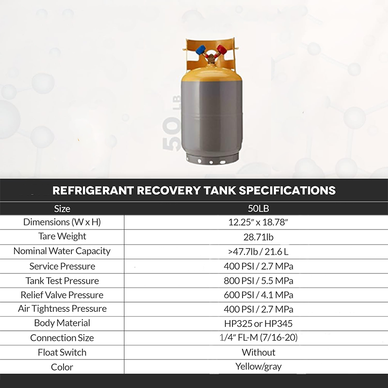 BowLift | Recovery Cylinder Refrigerant Recovery Canister, Collar Design for Easy Operation, 3/4" NPT Opening Powder Coated Pre-Charged Recovery Cylinder HVAC for CFC, HFC, HCFC, 50LB