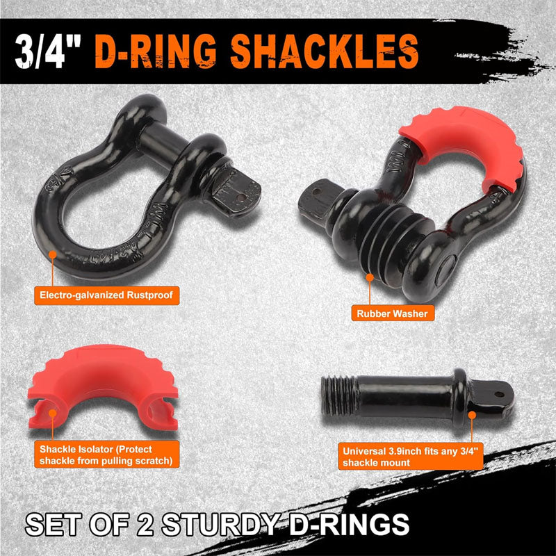 BowLift | Heavy Duty Tow Strap Recovery Kit 3" x 20ft(35,000lbs) Tree Saver Winch Strap 3/4" D-Ring Shackles with Storage Bag