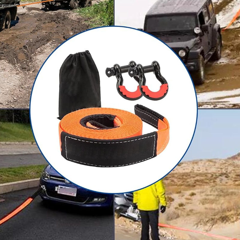 BowLift | Heavy Duty Tow Strap Recovery Kit 3" x 20ft(35,000lbs) Tree Saver Winch Strap 3/4" D-Ring Shackles with Storage Bag