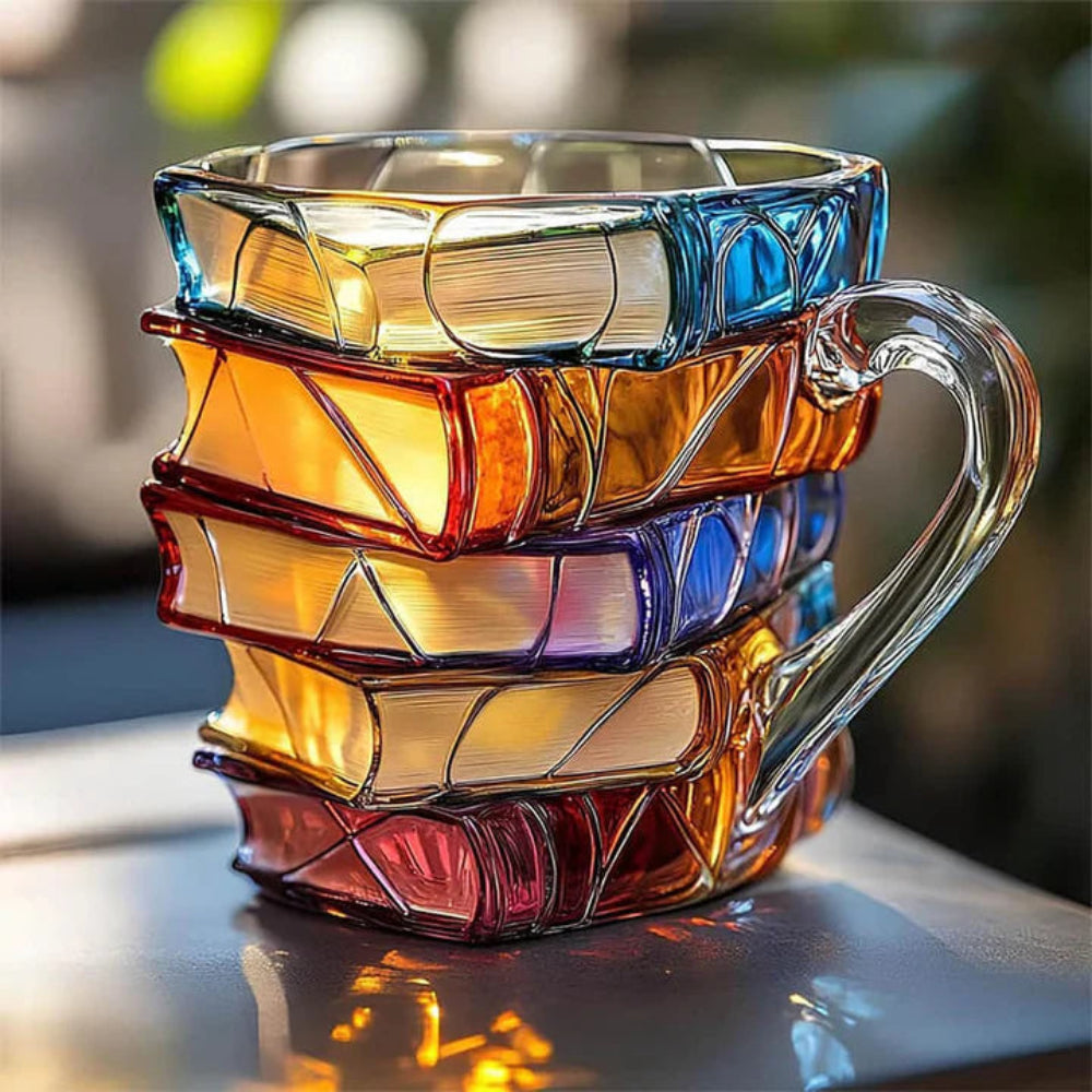 BowLift | Handmade 3D Glass Mug in the Shape of a Book – Artistic Mug for Coffee and Tea, 350 ml