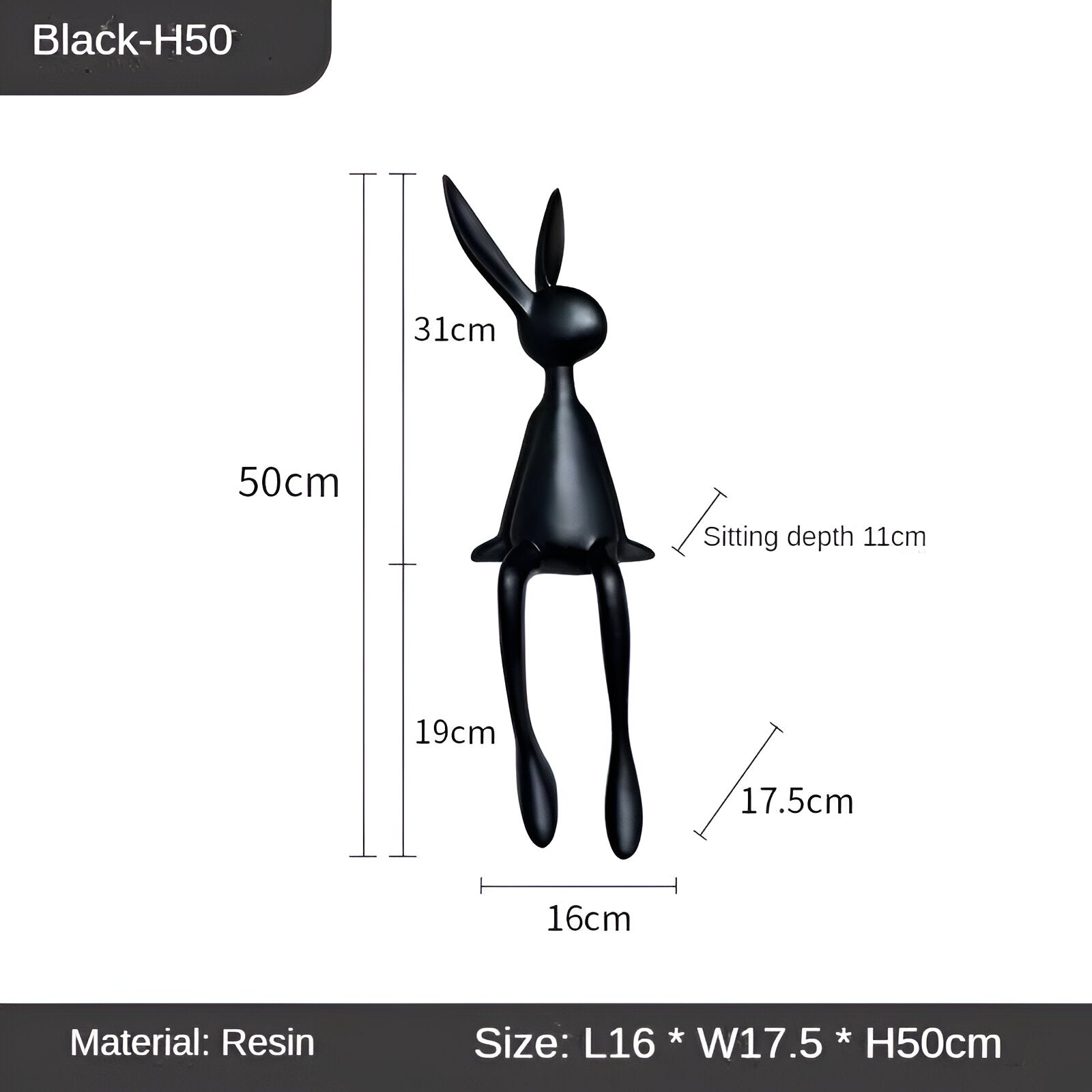 BowLift | ResinLux | Modern Resin Easter Bunny – Black, White, or Blue Sitting Rabbit Decoration