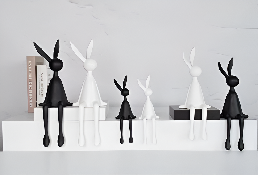 BowLift | ResinLux | Modern Resin Easter Bunny – Black, White, or Blue Sitting Rabbit Decoration
