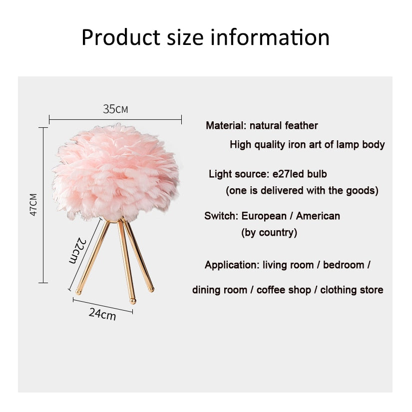 BowLift | Romantic Feather Table Lamp Modern Nightstand Lamp Living Room Café Decoration Wedding Christmas Gift Ostrich Feather Light