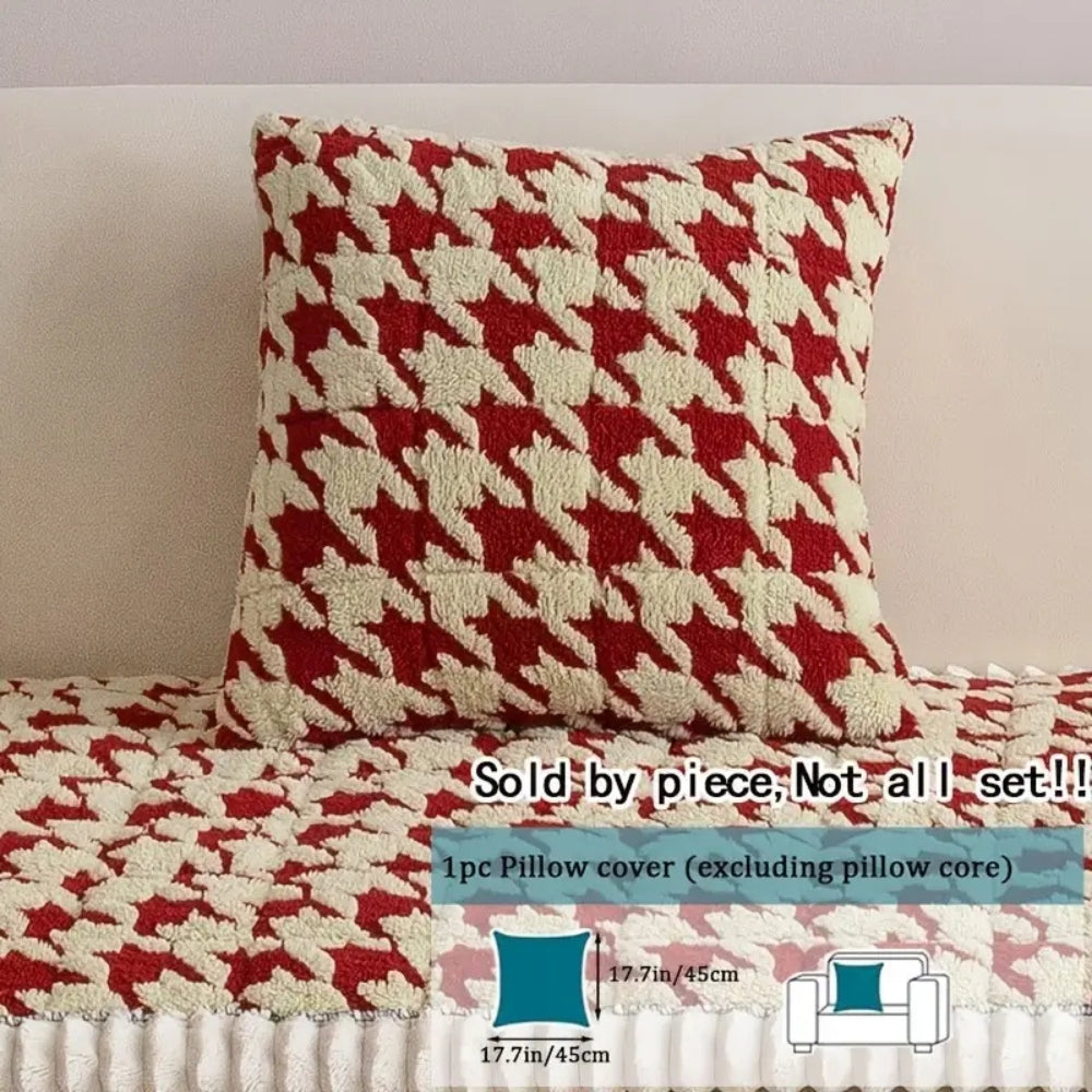 BowLift | Colourful Plush Houndstooth Sofa Cover and Cushion Cover