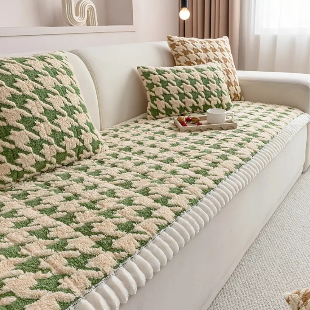 BowLift | Colourful Plush Houndstooth Sofa Cover and Cushion Cover