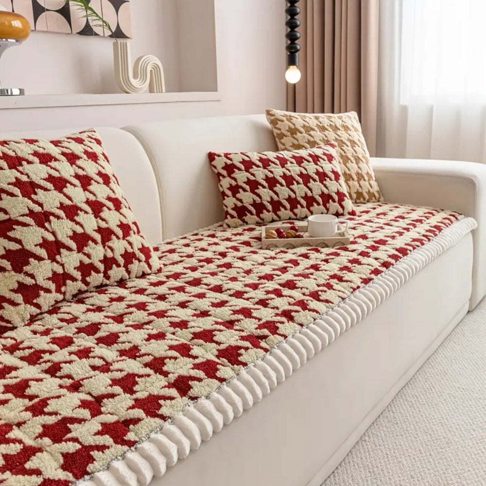 BowLift | Colourful Plush Houndstooth Sofa Cover and Cushion Cover