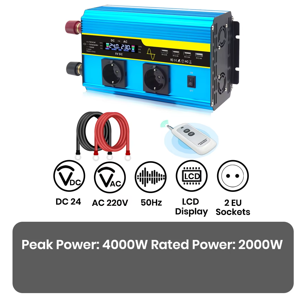 BowLift | 4000W Pure Sine Wave Power Inverter 12V/24V DC to 110V/220V AC Converter for Car and Solar Systems