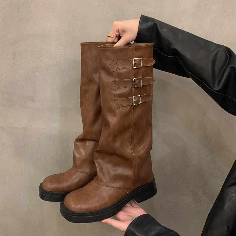BowLift | Retro Style Knee-High Boots Women Fashion Women Slip-On Knight Long Boots Autumn Winter Women Footwear