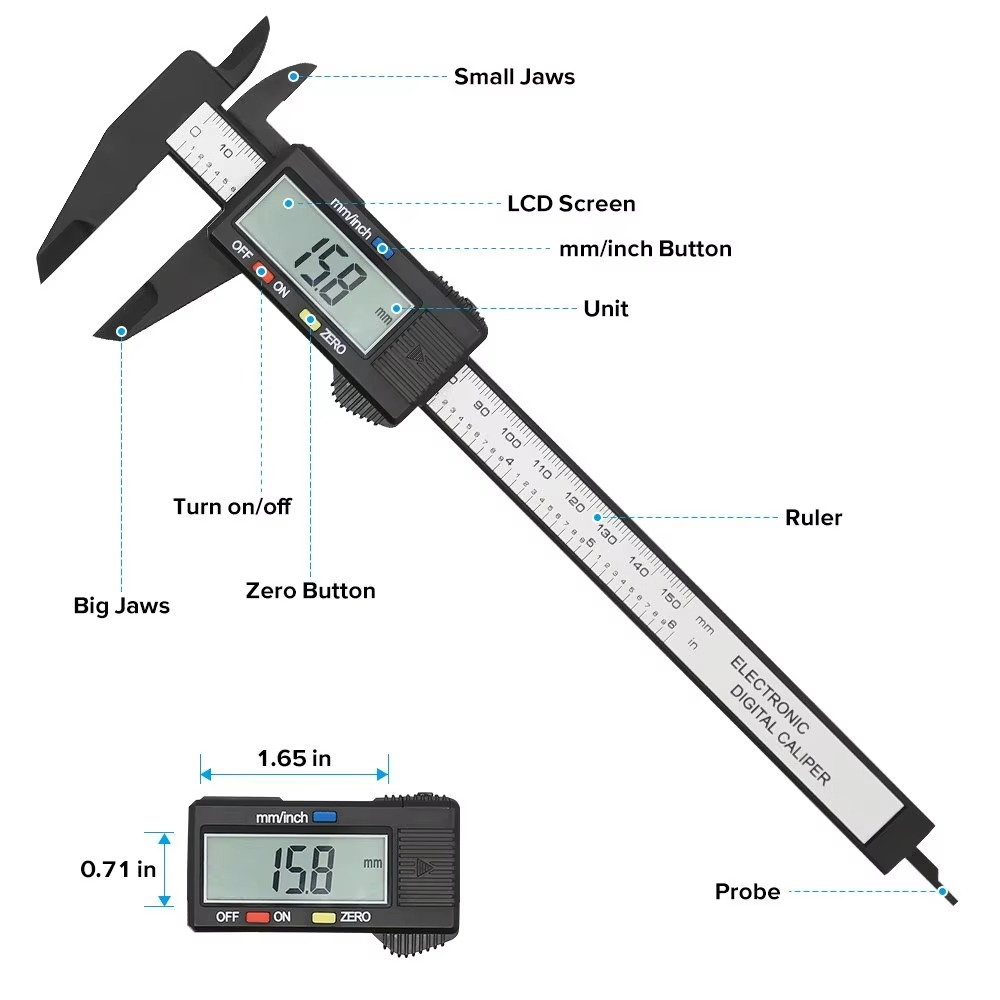 BowLift | Digital Vernier Caliper Ruler, Carbon Fiber Electronic Micrometer Gauge