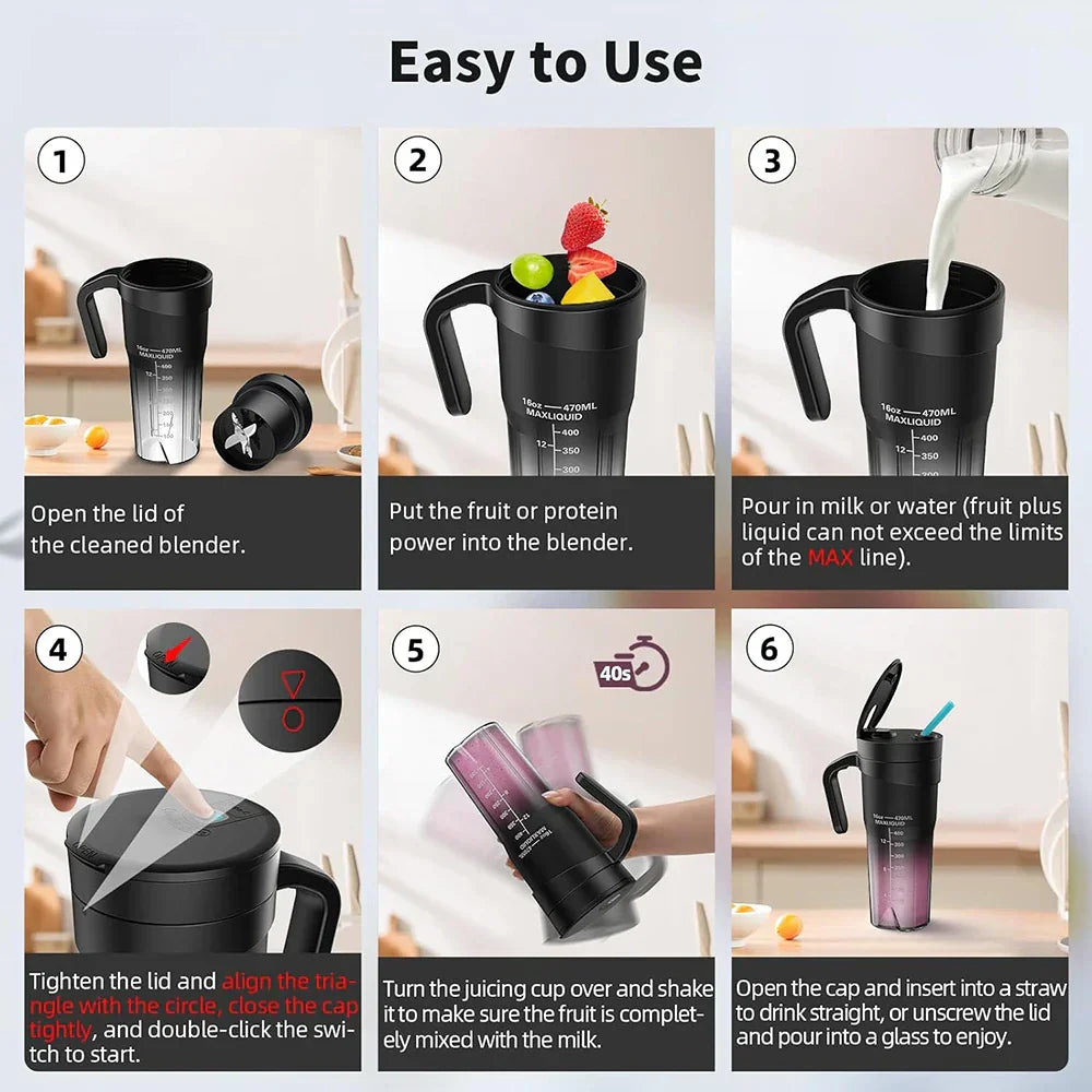 BowLift | Portable Juicer - Rechargeable Mini Mixer with 6 Sharp Blades for Shakes and Smoothies