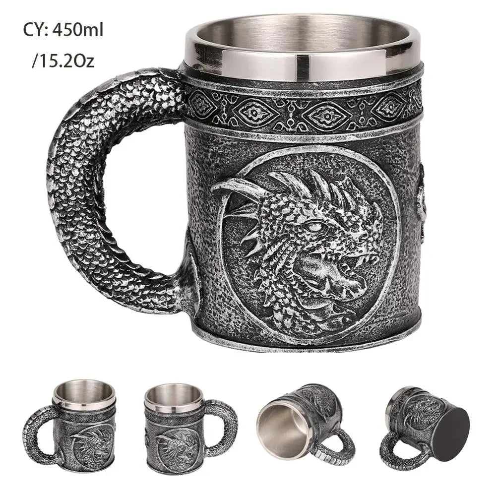 BowLift | Medieval Dragon Resin Stainless Steel Mug as Coffee Mug or Tea Mug