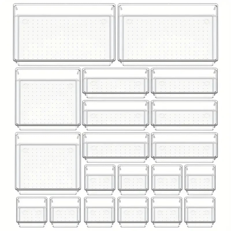 BowLift | Clearyx Organizer Set | 18-piece Transparent | Modular & Stackable | For Bathroom, Kitchen & Office