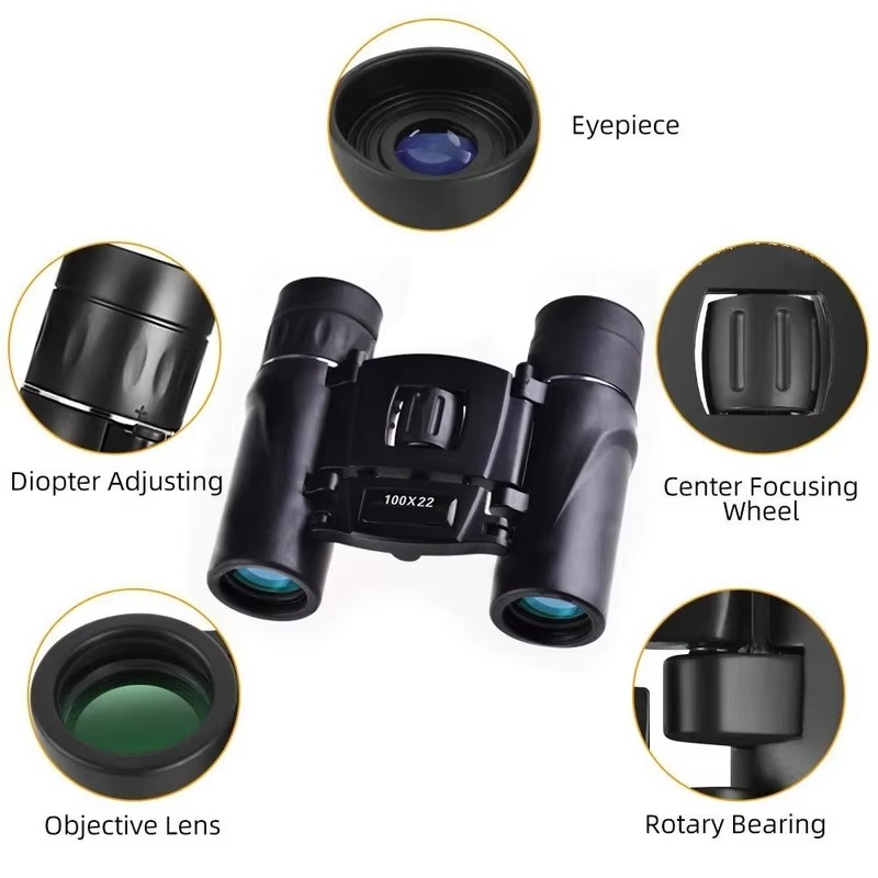BowLift | Compact 100x22 HD Binoculars with Long Range BAK4 FMC Optics for Hunting, Sports, Camping, and Travel
