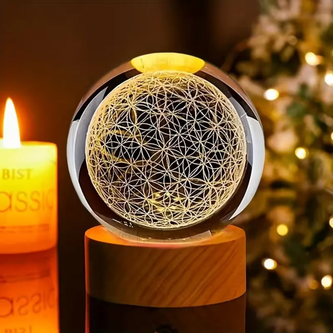 BowLift | Enchanting 3D Flower of Life Crystal Ball with Color-Changing USB Nightlight