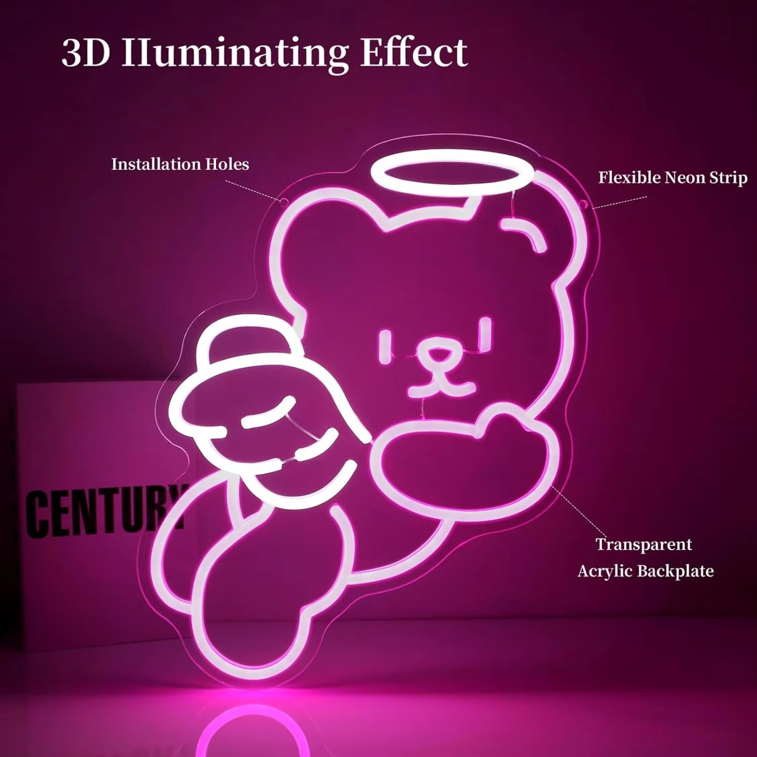 BowLift | Charming Bear Neon Light with Dimmer - USB Powered Wall Decor