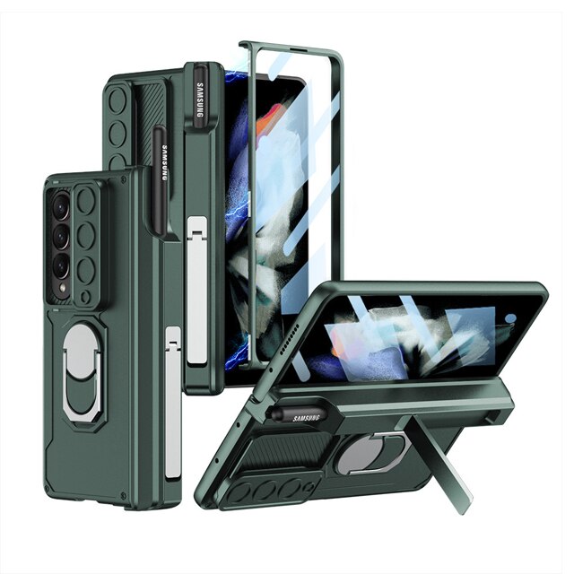 BowLift | Luxury Case with S Pen Holder and Hinge Screen Protection Ring Stand Case for Samsung Galaxy Z Fold 5 Z Fold 4