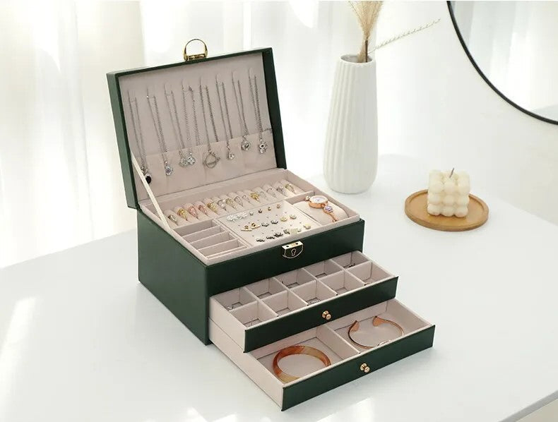 BowLift | Jewelry Box Leather | Lockable Multi-Layer Storage Organizer