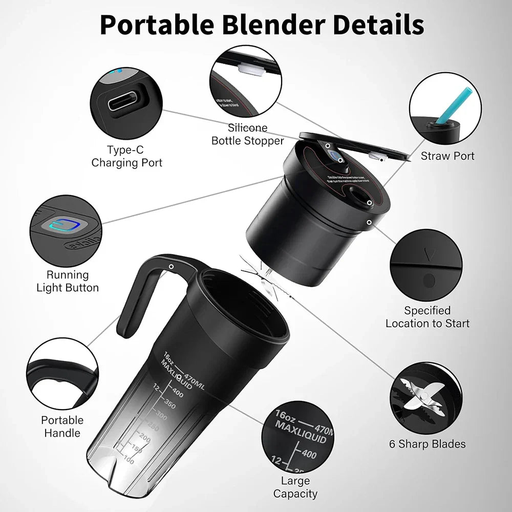 BowLift | Portable Juicer - Rechargeable Mini Mixer with 6 Sharp Blades for Shakes and Smoothies
