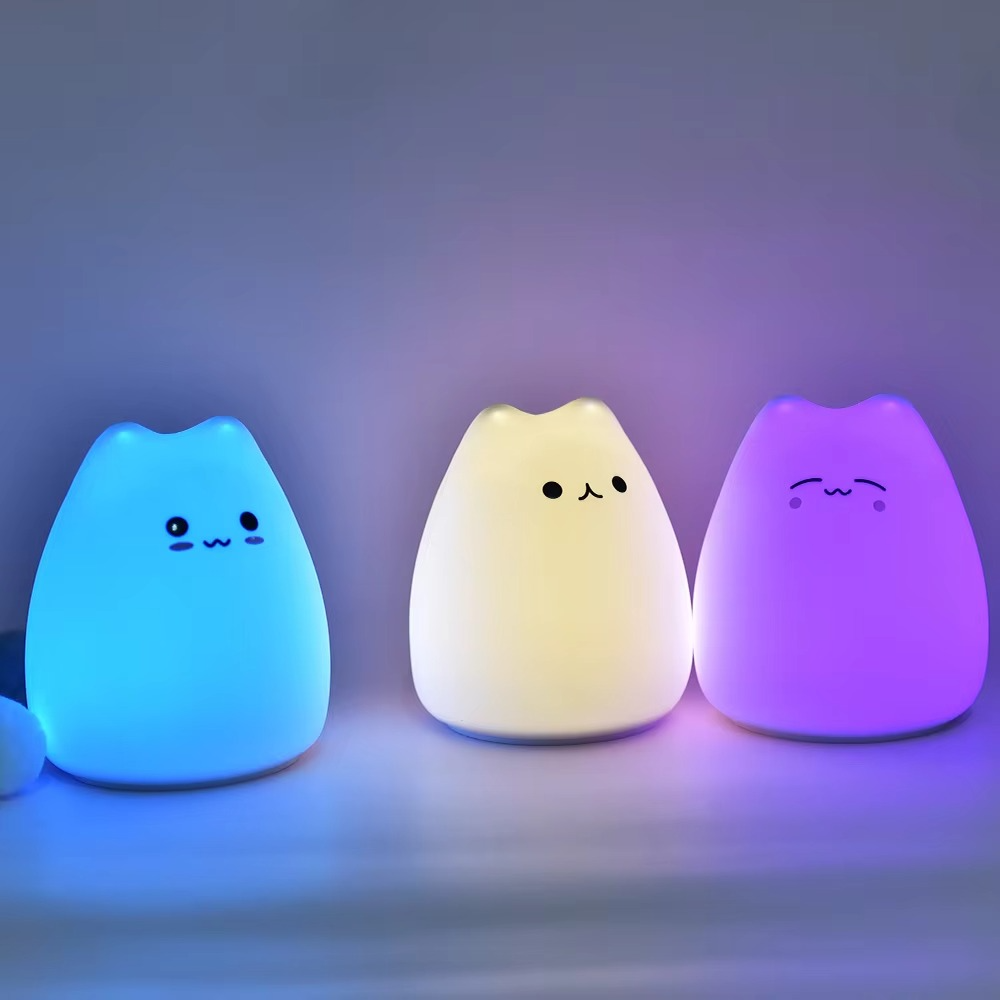 BowLift | Charming Cat Silicone Night Light with 7-Color Touch Sensor
