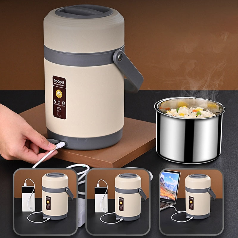 BowLift | USB Heated Lunch Box | 304 Stainless Steel Thermal Liner | 65°C Constant Temperature Heater | 1.6L/2.0L High-Capacity Portable Food Warmer | Anhydrous Heating System