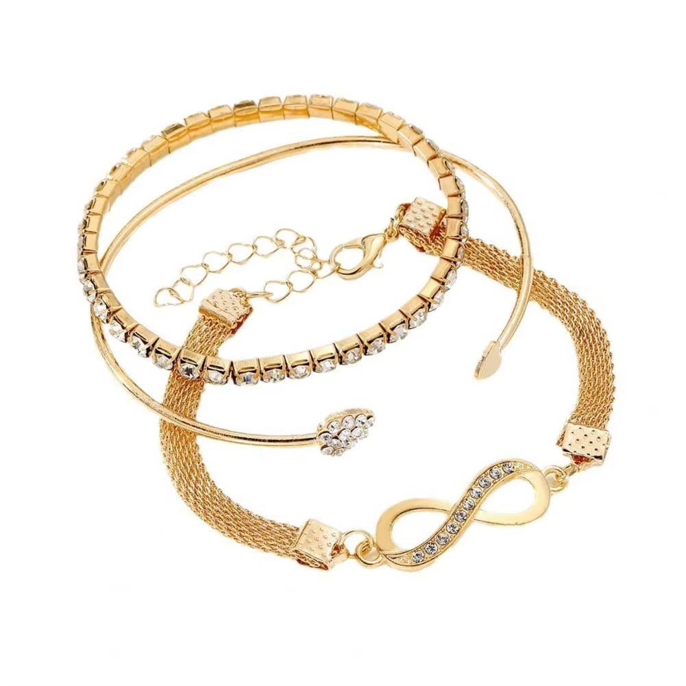 BowLift | Elegant Rhinestone Heart & Infinity Bracelet Set for Women - 3 Pieces