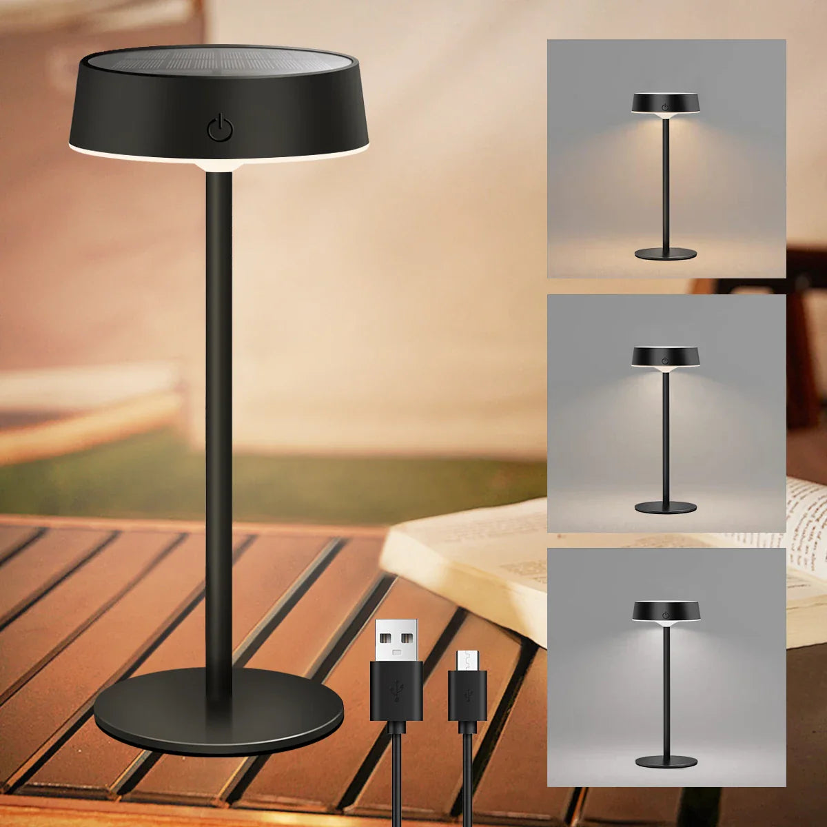 BowLift | Solvella Solar Table Lamp LED | Dimmable & Cordless | 3 Light Colors | IP65 Waterproof for Indoor & Outdoor
