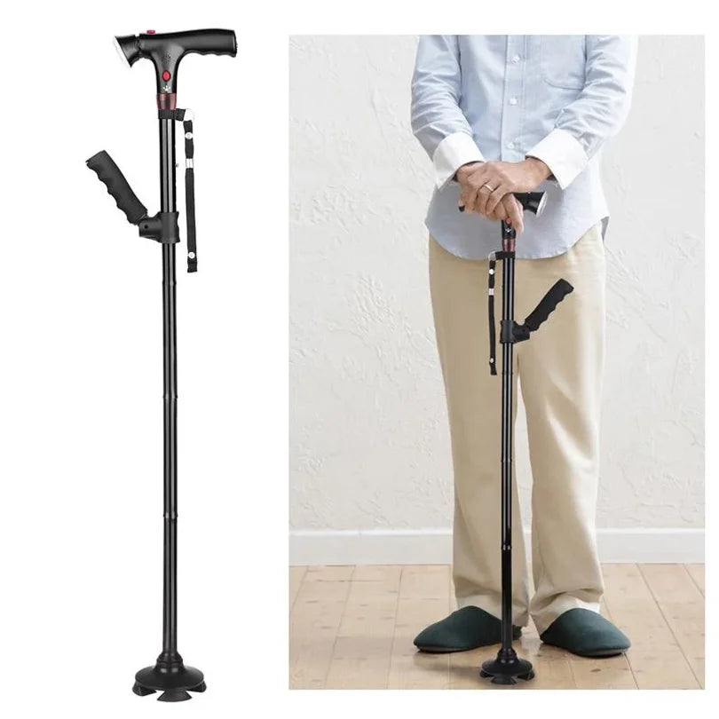 BowLift | Foldable Walking Cane with LED Light | Height Adjustable | Anti-Slip Base | Alarm Function | Lightweight Aluminum