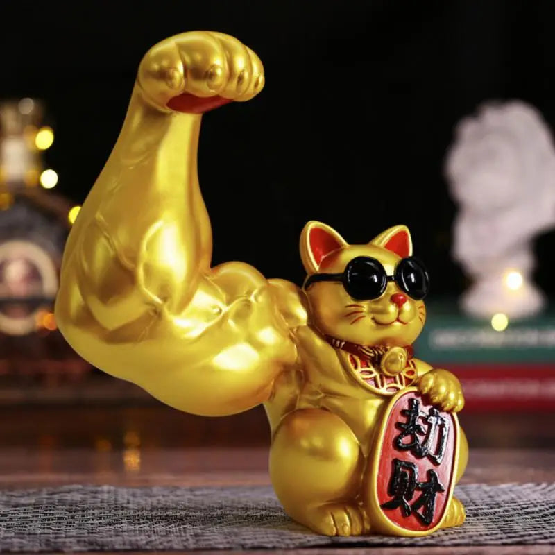 BowLift | Large hand, happy wealth, waving cat, gold-colored waving hand cat, home decoration, welcoming waving cat, sculpture, statue, decor, car ornament, shop gift