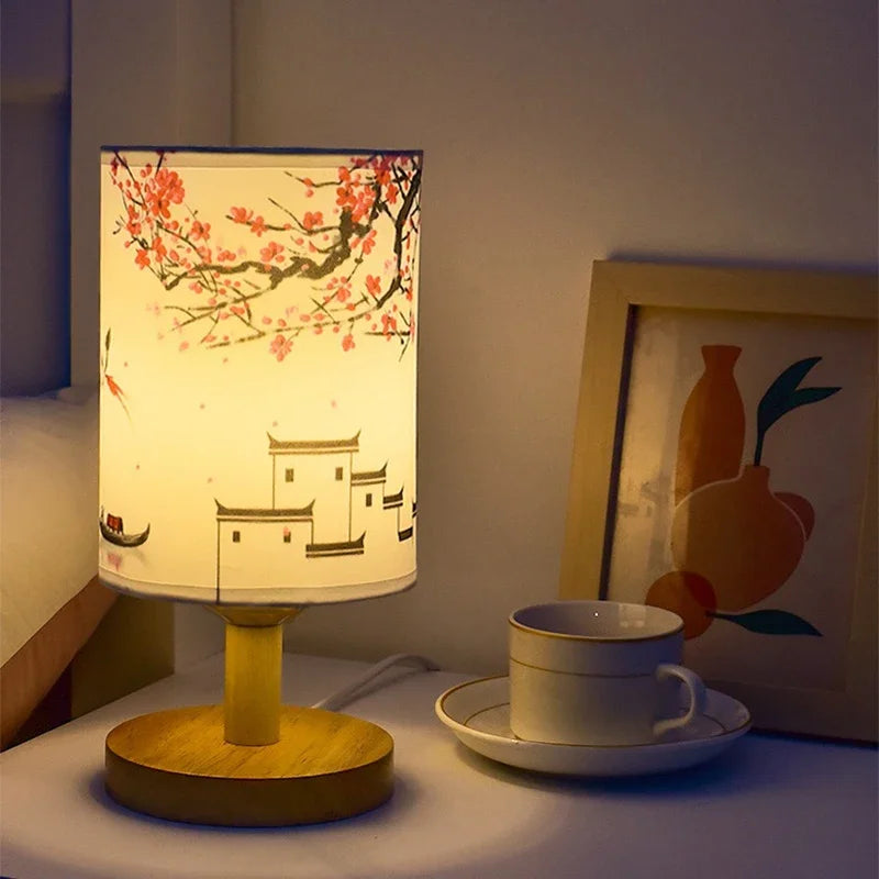 BowLift | LiánHua LED Table Lamp Plum Blossom | Dimmable | Fabric Shade in Chinese Style | Warm White Light | EU Plug
