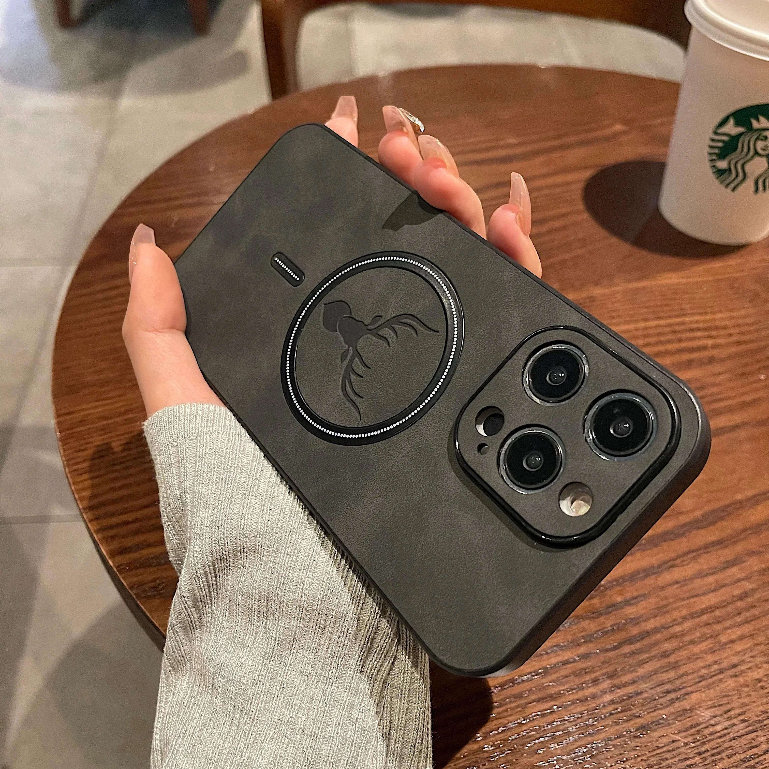 BowLift | Luxury Deer Leather Apple iPhone Case | Magnetic Phone Case, Wireless Case, MagSafe, Wireless Charging, Protective Case, Cover for iPhone 15, 14, 13 Pro Max Plus