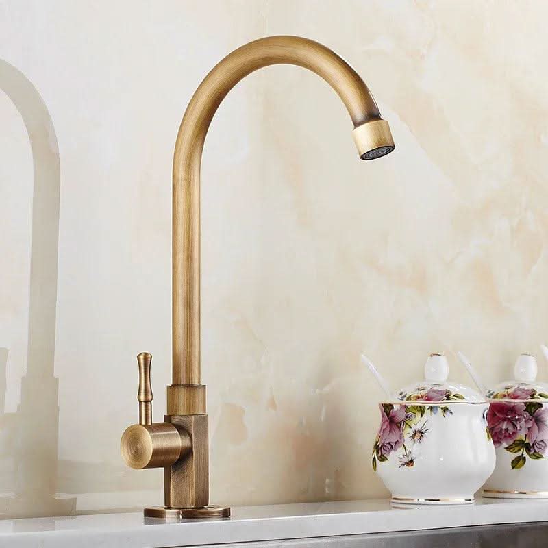 BowLift | Antique Brass Swan Neck Kitchen Faucet