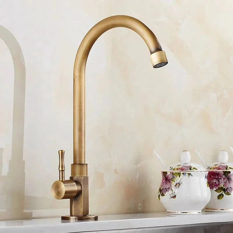 BowLift | Antique brass swan neck tap for kitchen