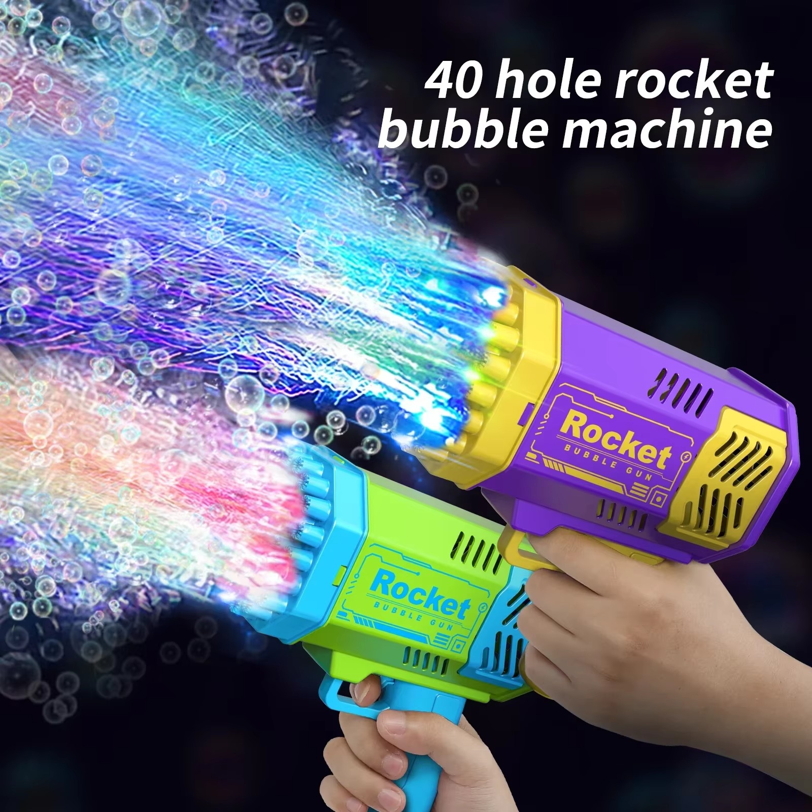 BowLift | Bubble Handheld Bubble Machine - 40-Hole LED Bubble Gun Set for Kids & Adults