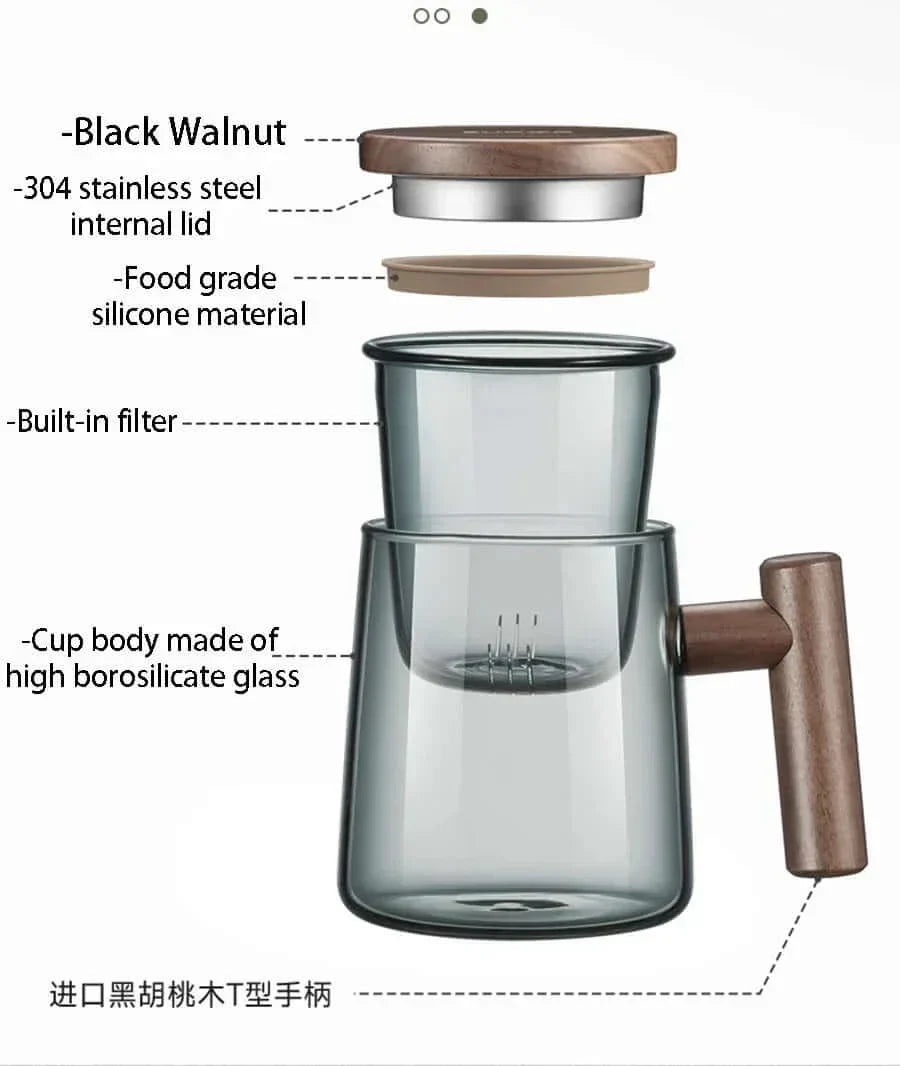 BowLift | Ultramodern Glass Tea Cup with Filter and Lid