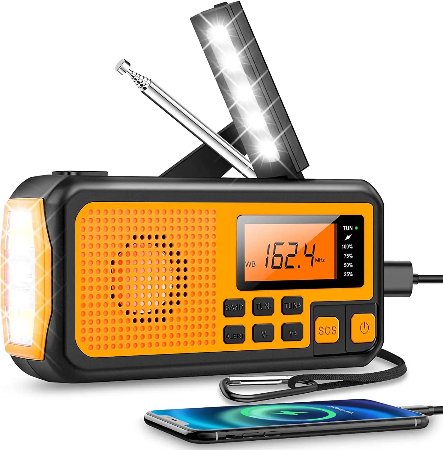 BowLift | Emergency Radio with Crank & Solar – Portable Dynamo Radio with Power Bank & LED Flashlight