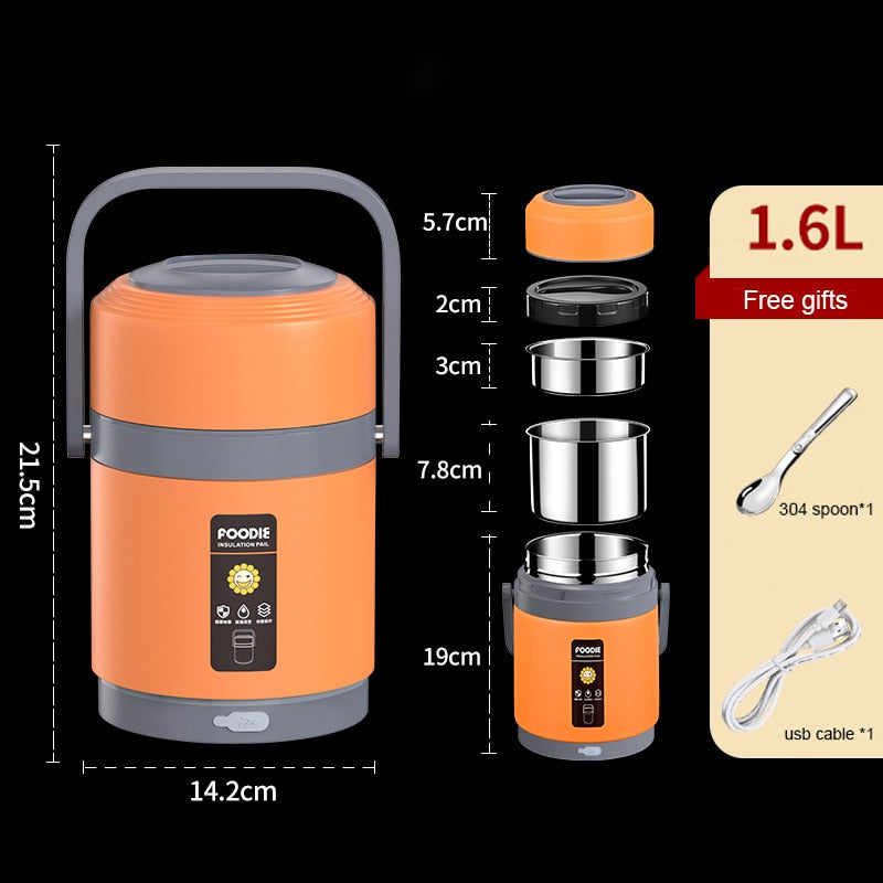 BowLift | USB Heated Lunch Box | 304 Stainless Steel Thermal Liner | 65°C Constant Temperature Heater | 1.6L/2.0L High-Capacity Portable Food Warmer | Anhydrous Heating System