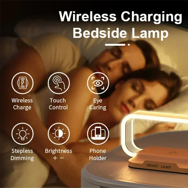 BowLift | LumiCharge Touch | LED Table Lamp with Wireless Charger | Dimmable & Touch Control | Qi Fast Charging Function | Wood Look