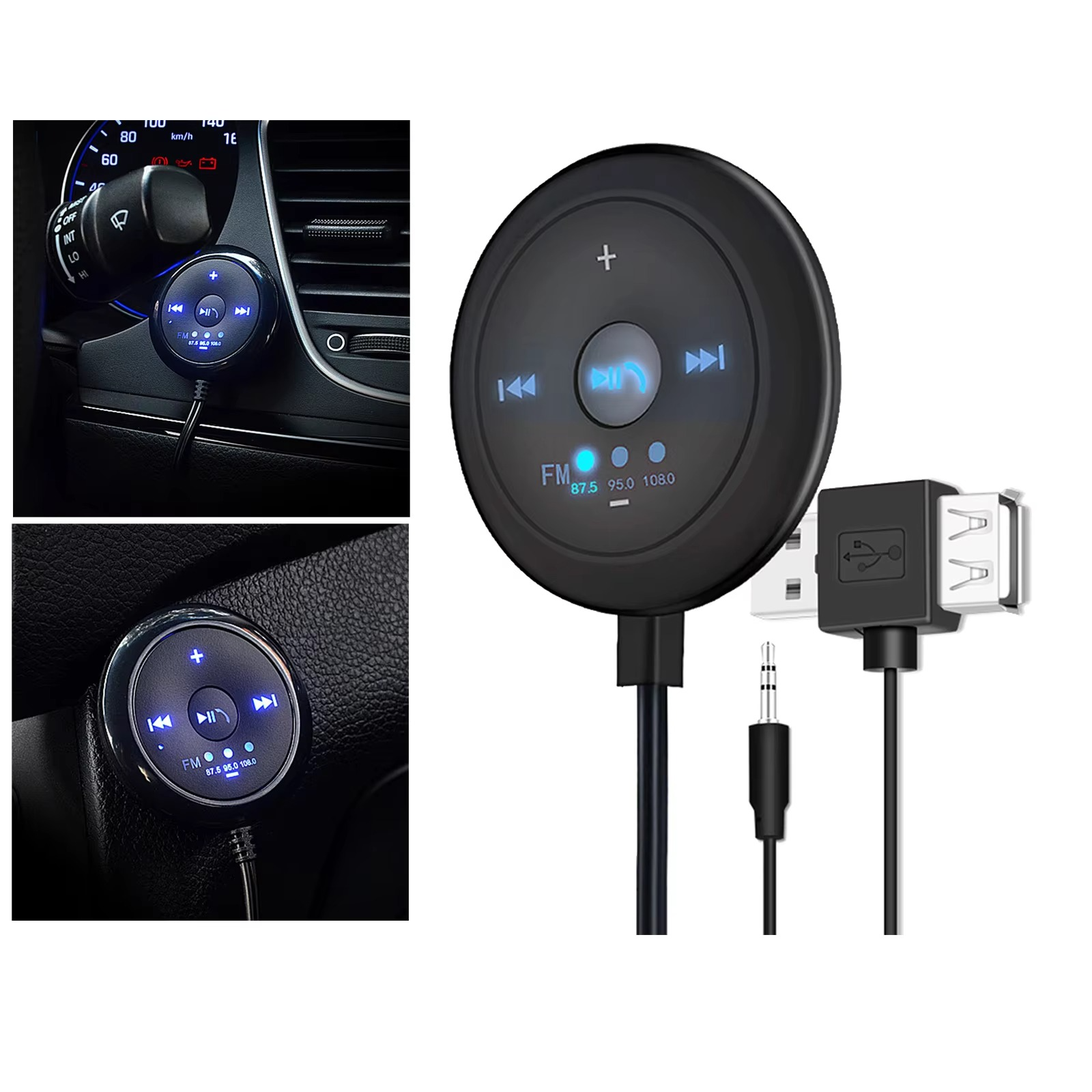 BowLift | 2-in-1 Bluetooth 5.0 Car Player with FM Transmitter, AUX Input, 500mAh Battery, 5V Input, Compatible with Phones and Tablets