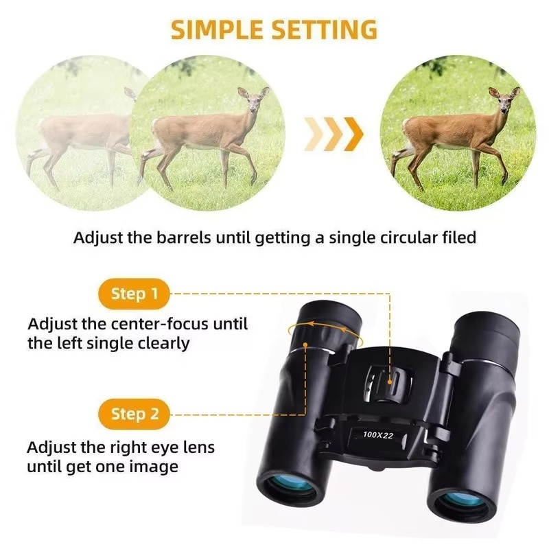 BowLift | Compact 100x22 HD Binoculars with Long Range BAK4 FMC Optics for Hunting, Sports, Camping, and Travel