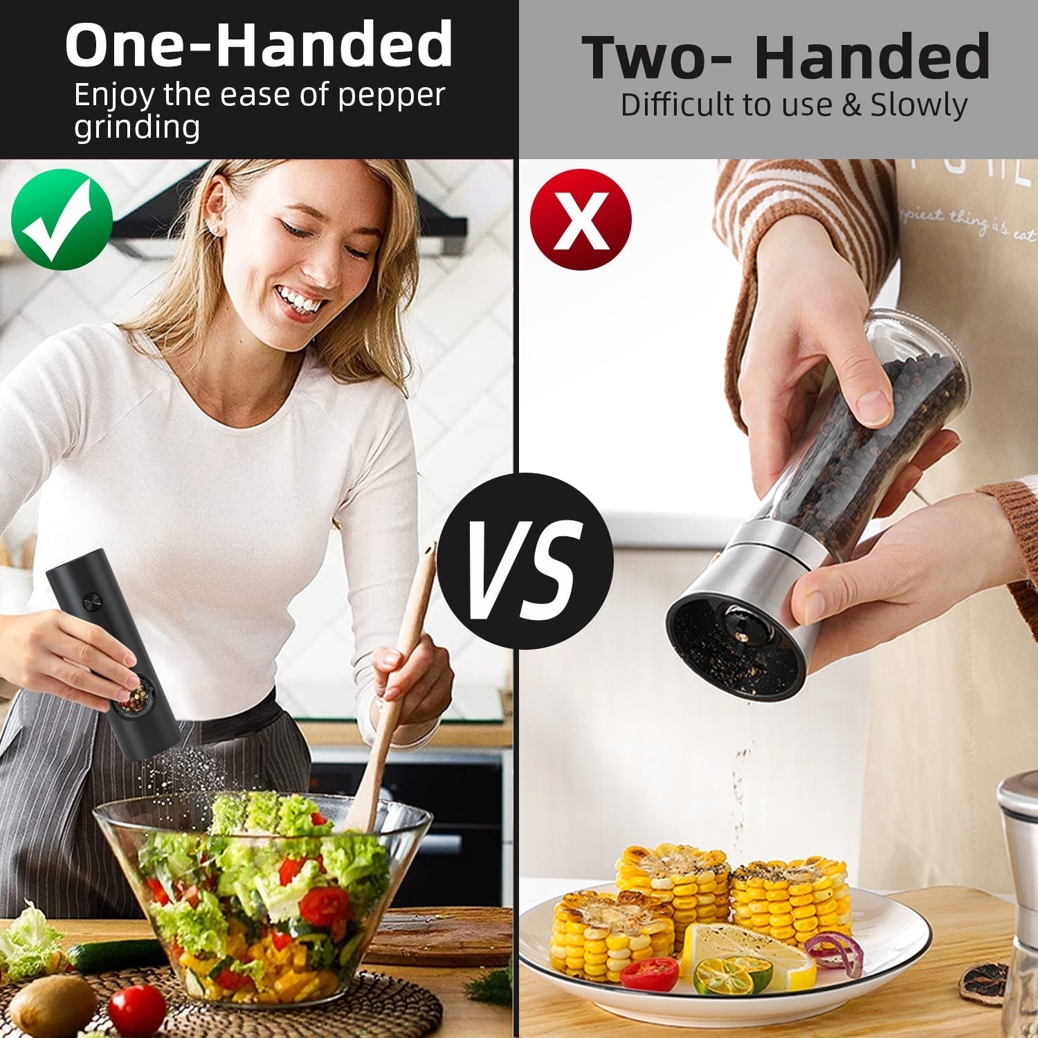 BowLift | Electric automatic pepper and salt mill with LED light and adjustable grind - Perfect for the kitchen or the restaurant