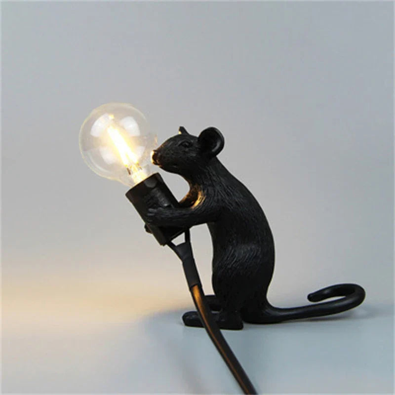 BowLift | Modern LED Animal Table Lamps: Resin Rat, Cat, and Squirrel Night Lights